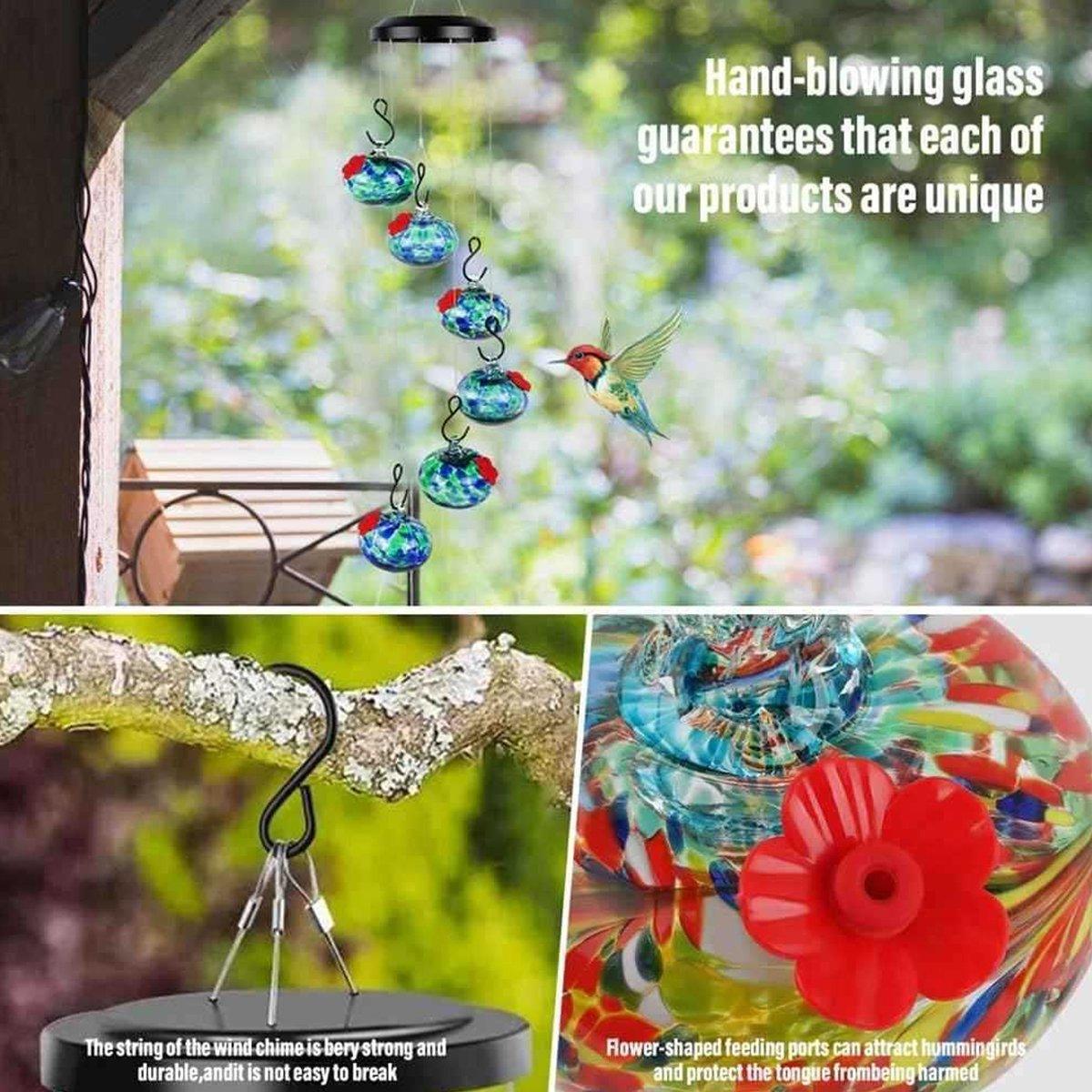 Hanging Hummingbird Feeder Outdoor Garden Nectar Dispenser Attracting Birds - Red Blue
